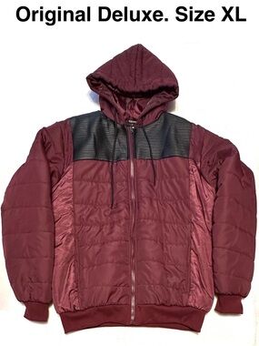 Original Deluxe Men's Burgundy Maroon Hooded Puffer Jacket Winter